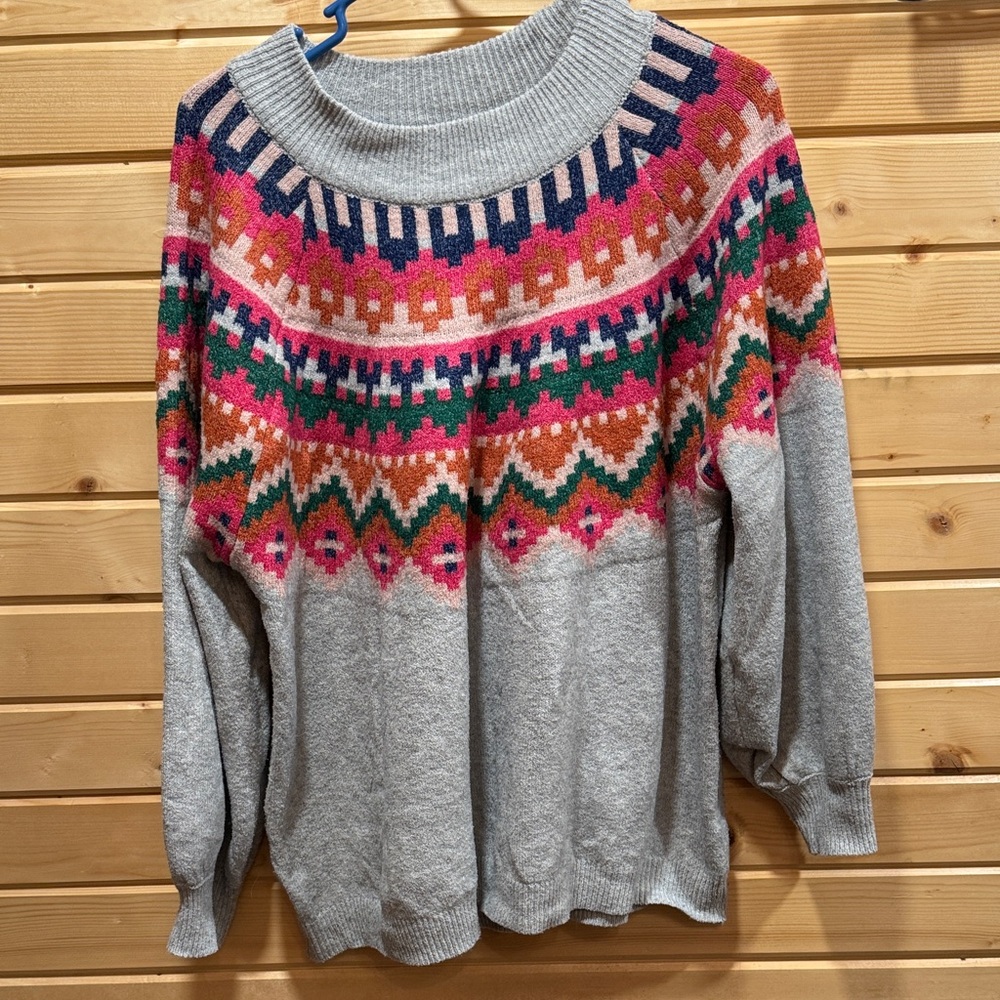 Maurices Colorful Patterned Crew Neck Sweater